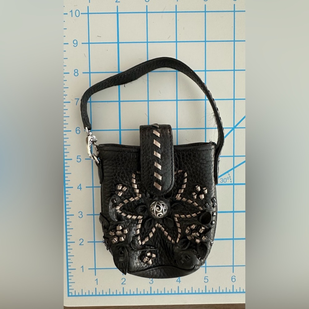 Brighton black leather beaded case with carry strap EUC